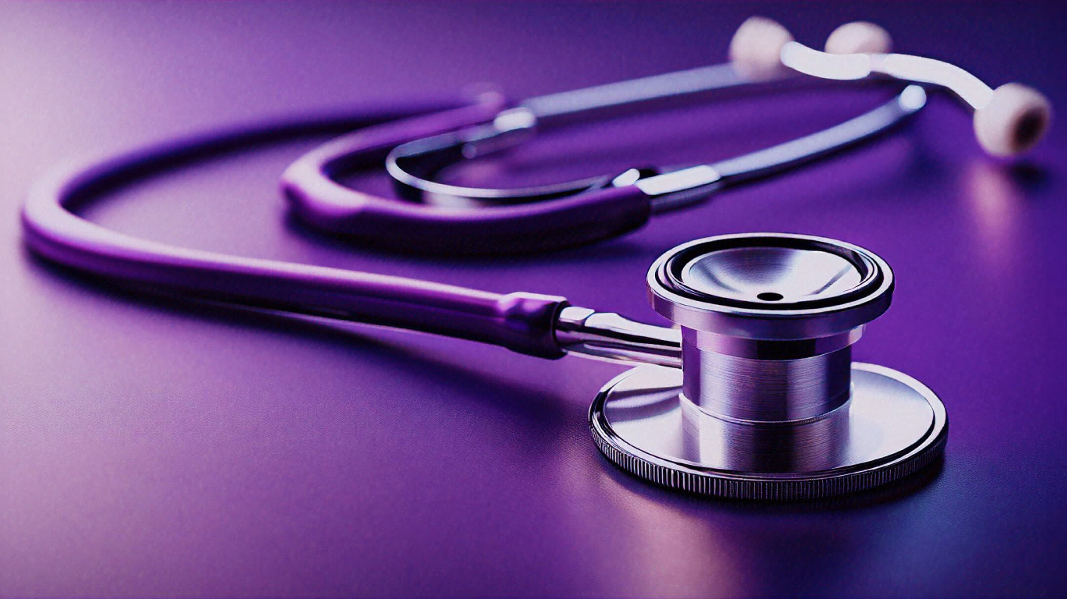 Healthcare tool, stethoscope, displayed in purple background