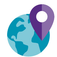 teal globe purple location arrow