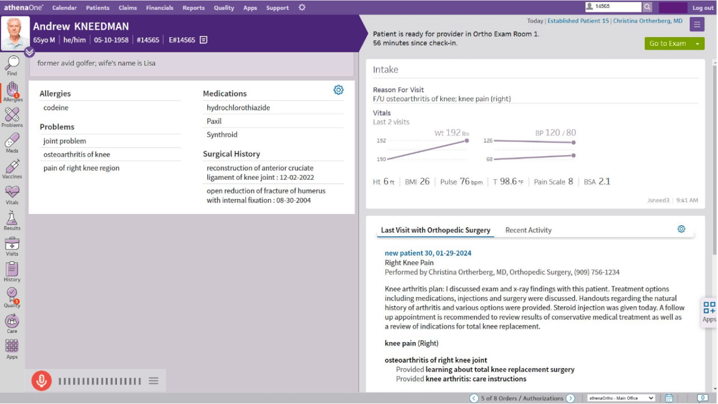 athenaOne for Orthopedics electronic health record and clinical product suite